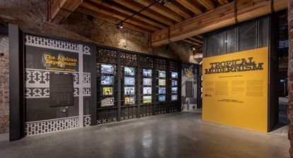 Installation view of V&A's Tropical Modernism: Architecture and Power in West Africa at the Applied Arts Pavillion, Venice Architecture Biennale, © Victoria and Albert Museum, London