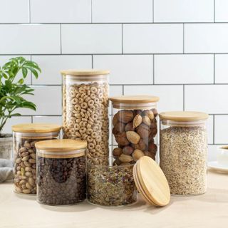 glass food storage jars with wooden lids