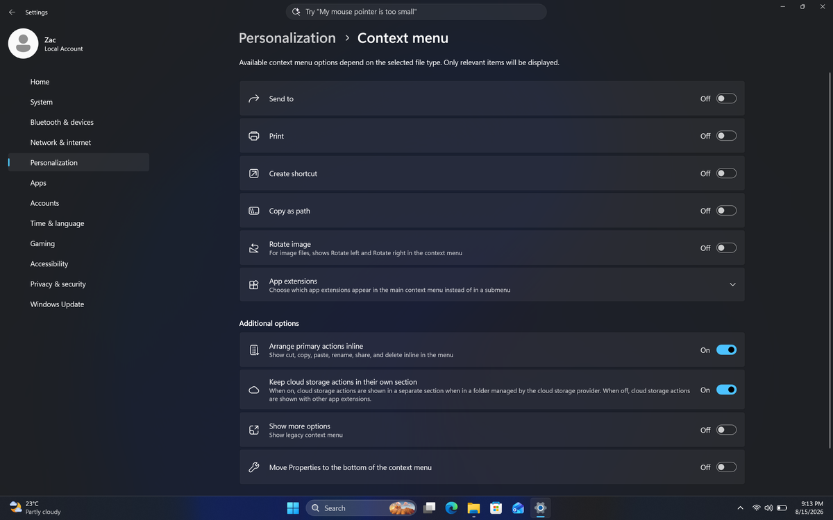 Customizable Context Menu
