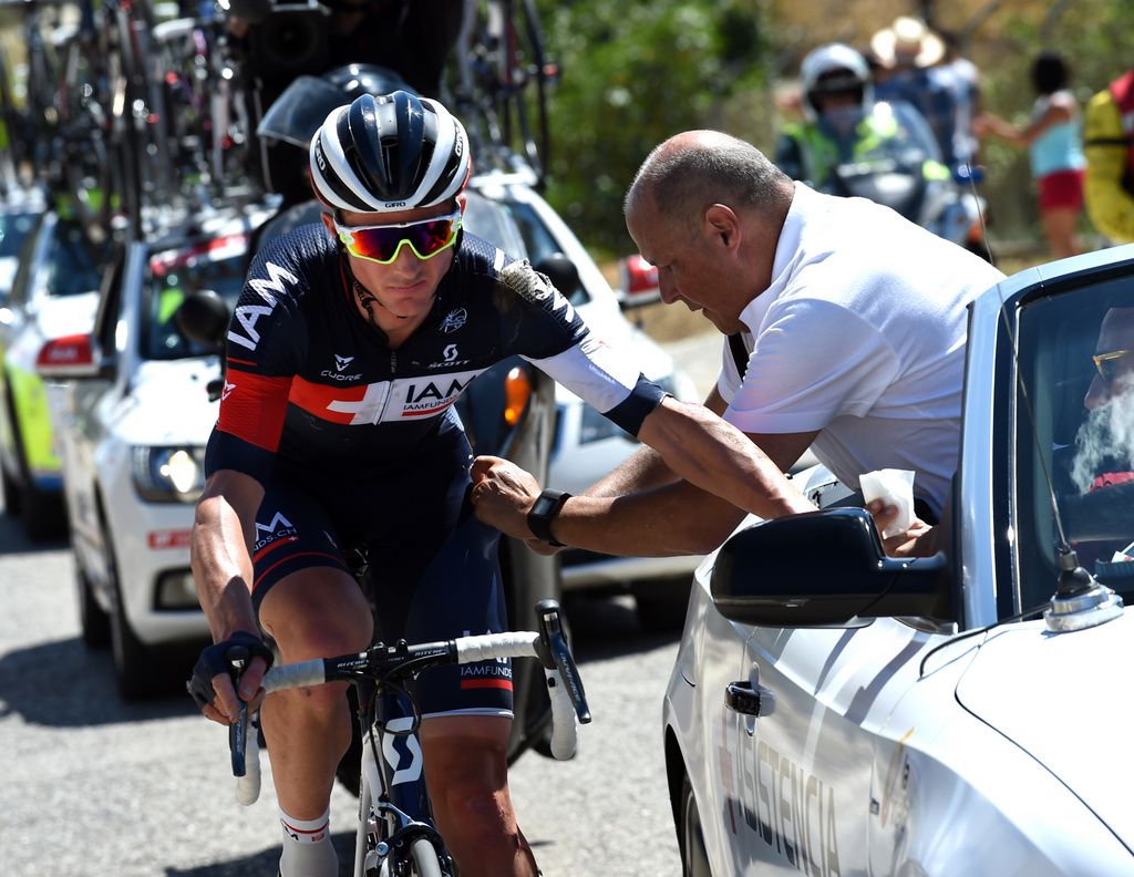 David Tanner receiving medical attention for his injured hip