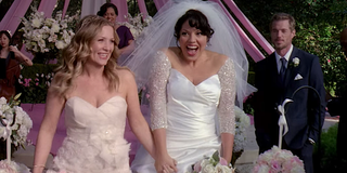 Grey's Anatomy Callie and Arizona smile after their wedding ceremony
