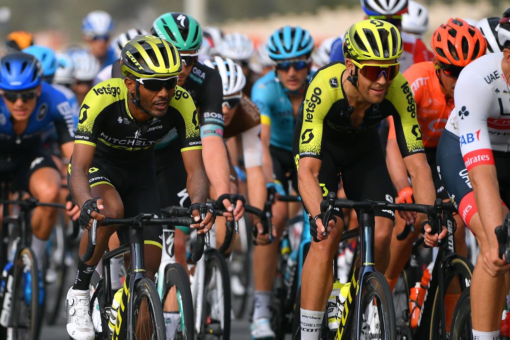 Mitchelton-Scott&rsquo;s Jack Bauer (right) with teammate Tsgabu Grmay at the 2020 UAE Tour