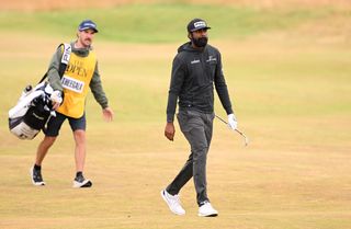 Sahith Theegala at The Open with caddie Carl Smith