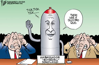 Political Cartoon U.S. Sondland Testimony Impeachment Bombshell