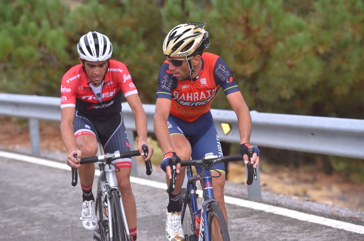 Vincenzo Nibali (Bahrain-Merida) with Alberto Contador (Trek-Segafredo)