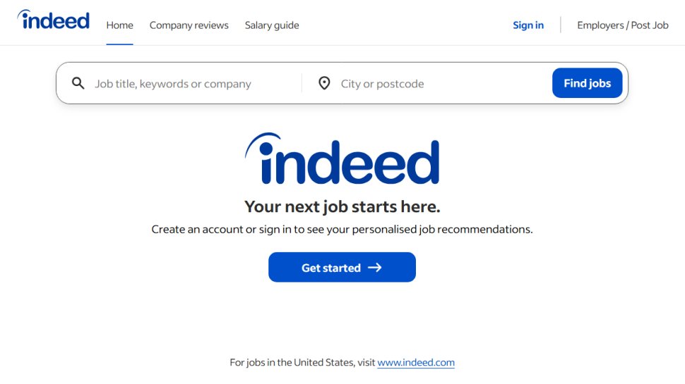 Website screenshot of Indeed (January, 2026)