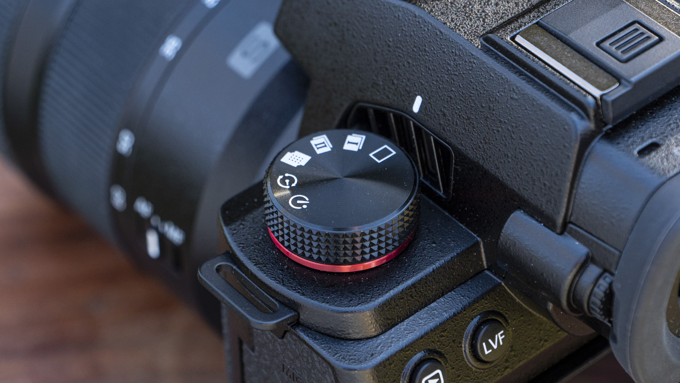 Panasonic Lumix S5 II camera close up of the shooting mode dial and cooling vent