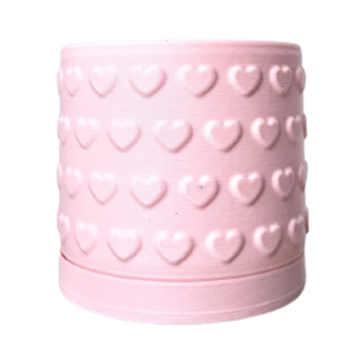Light Pastel Pink Planter, Heart Patterned Pot with Drain Tray
