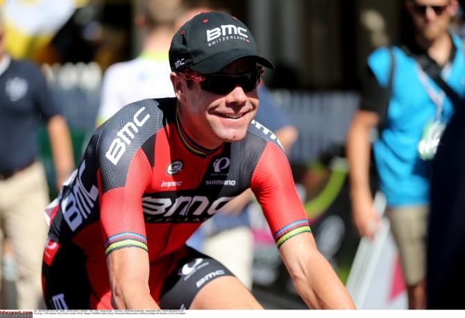 Cadel Evans (BMC) rides to the sign on for stage three
