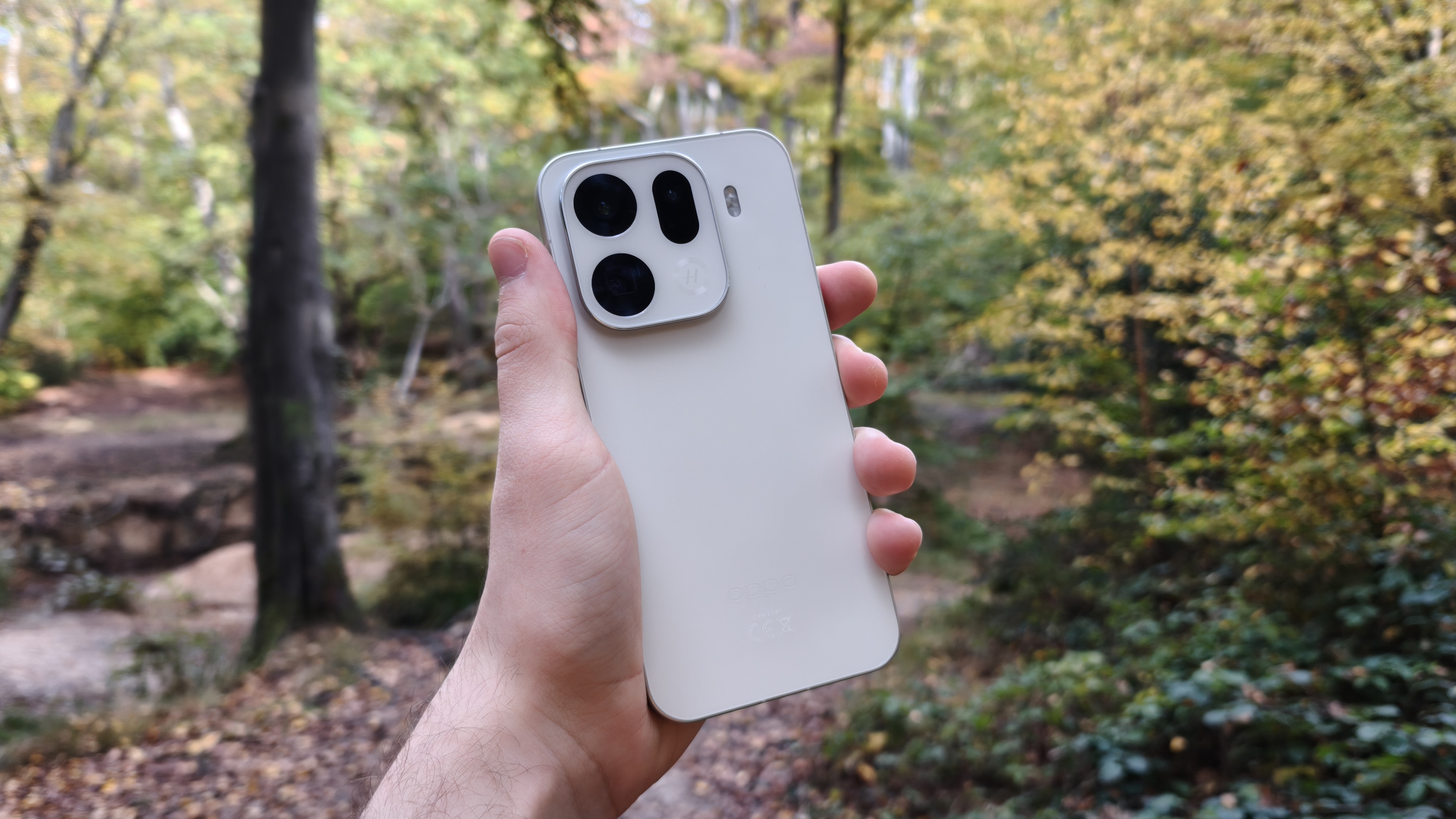 Oppo Find X9 Pro against a forest background