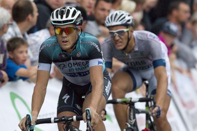 Marcel Kittel (Argos - Shimano) sits on the wheel of Matteo Trentin (Omega Pharma - QuickStep)
