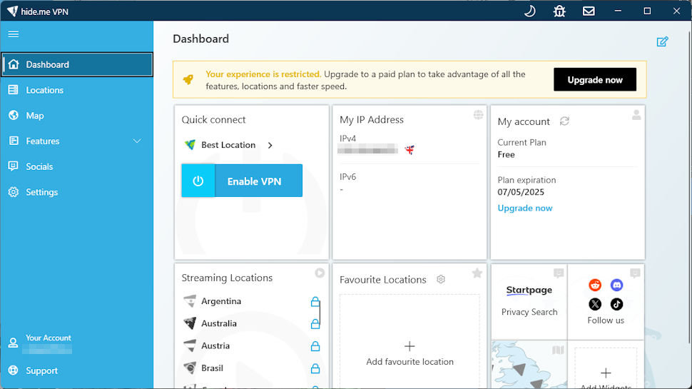 Hideme.Free dashboard