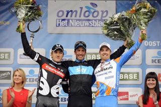 Elite men's podium: Heinrich Haussler (Cervelo), Juan Antonio Flecha (Sky) and Tyler Farrar (Garmin-Transitions)