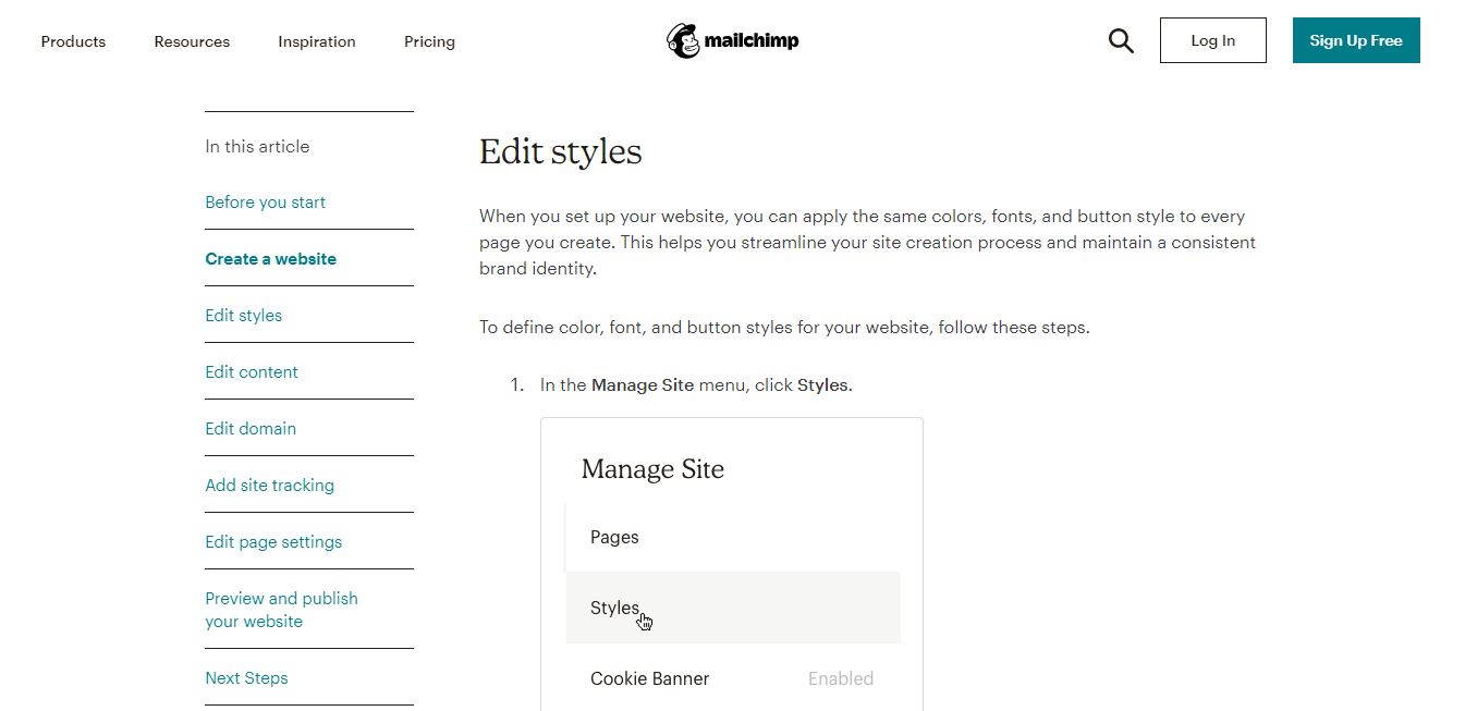 These are Mailchimp's website building instructions&nbsp;