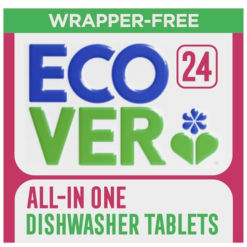 Ecover All-In-One Dishwasher Tablets, Contains Salt &amp;amp; Rinse Aid, Power Cleaning, Mandarin and Lemongrass Scent, Pack of 1, 24 Tablets
