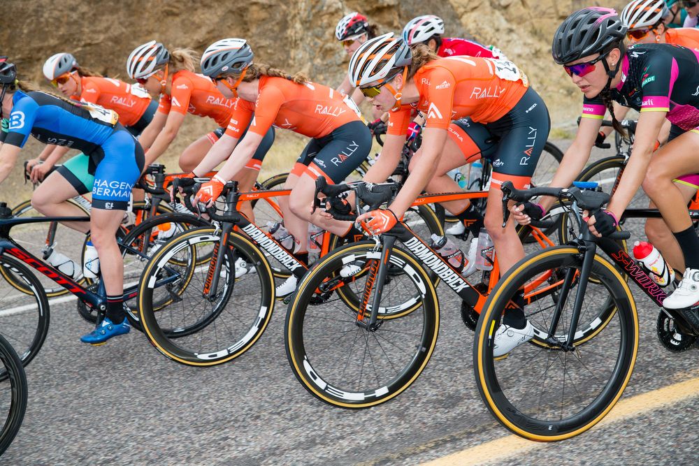 Gillian Ellsay (Rally Cycling) rides in the bunch during stage 2 of the Tour of The Gila