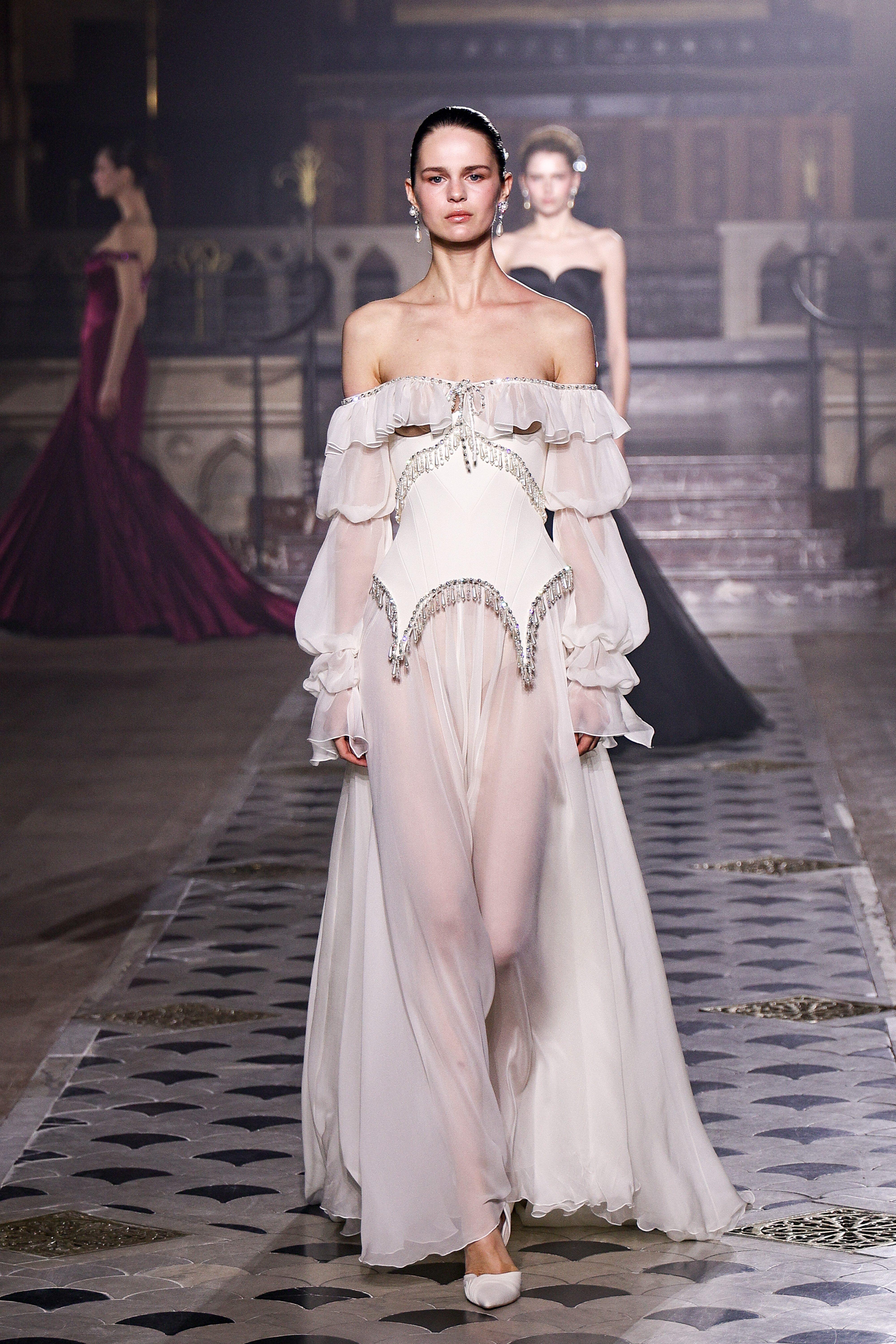 A model walks the runway during the Georges Hobeika Haute Couture Week Spring/Summer 2026 fashion show