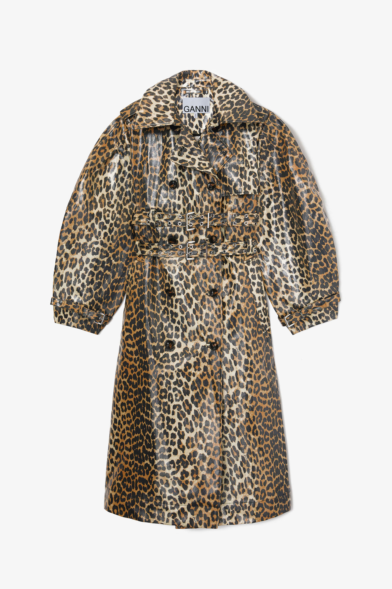Leopard Laminated Cotton Trench Coat