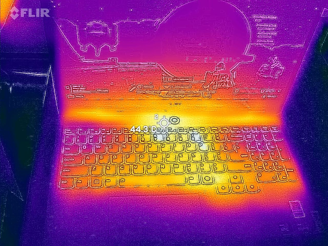 Lenovo LOQ 15IAX9I temperatures detected with a FLIR thermal camera