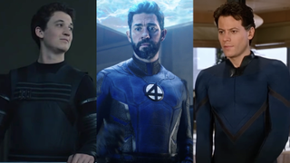 Miles Teller in 2015's Fantastic Four/John Krasinski in Doctor Strange in the Multiverse of Madness/Ioan Gruffudd in 2005's Fantastic Four (side by side)