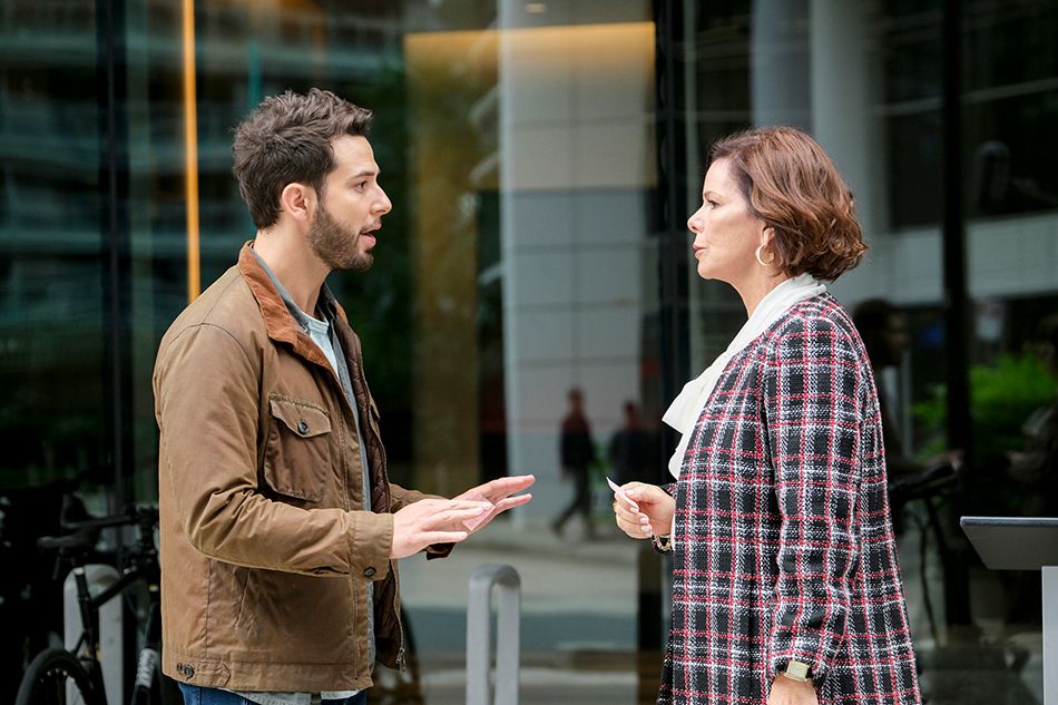 Skylar Astin and Marcia Gay Harden in ‘So Help Me Todd.’