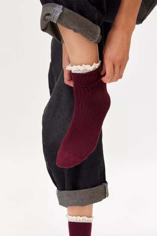 Urban Outfitters Lace-Trim Waffle Knit Sock