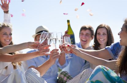 Aldi premium champagne, Friends toasting newlywed couple champagne