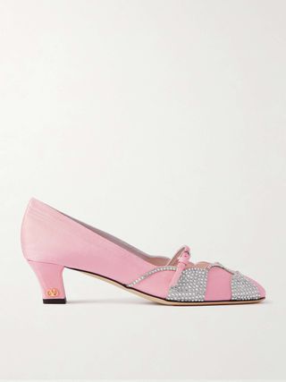 Bowow 45 Crystal-Embellished Metallic Suede-Trimmed Moiré Pumps