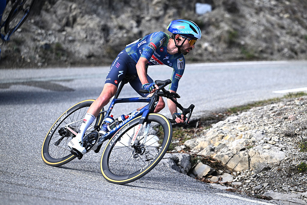 NICE, FRANCE - MARCH 15: Valentin Paret-Peintre of France and Team Soudal Quick-Step competes in the breakaway during the 84th Paris-Nice 2026, Stage 8 a 129.2km stage from Nice to Nice / #UCIWT / on March 15, 2026 in Nice, France. (Photo by Szymon Gruchalski/Getty Images)