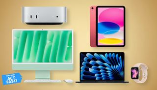 Collage of Apple products including iMac, Mac mini, iPad, MacBook Air, and Apple Watch