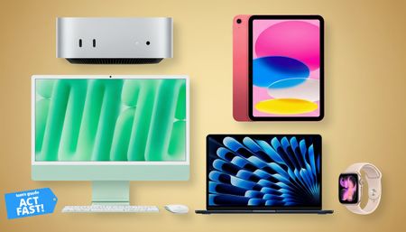 Collage of Apple products including iMac, Mac mini, iPad, MacBook Air, and Apple Watch