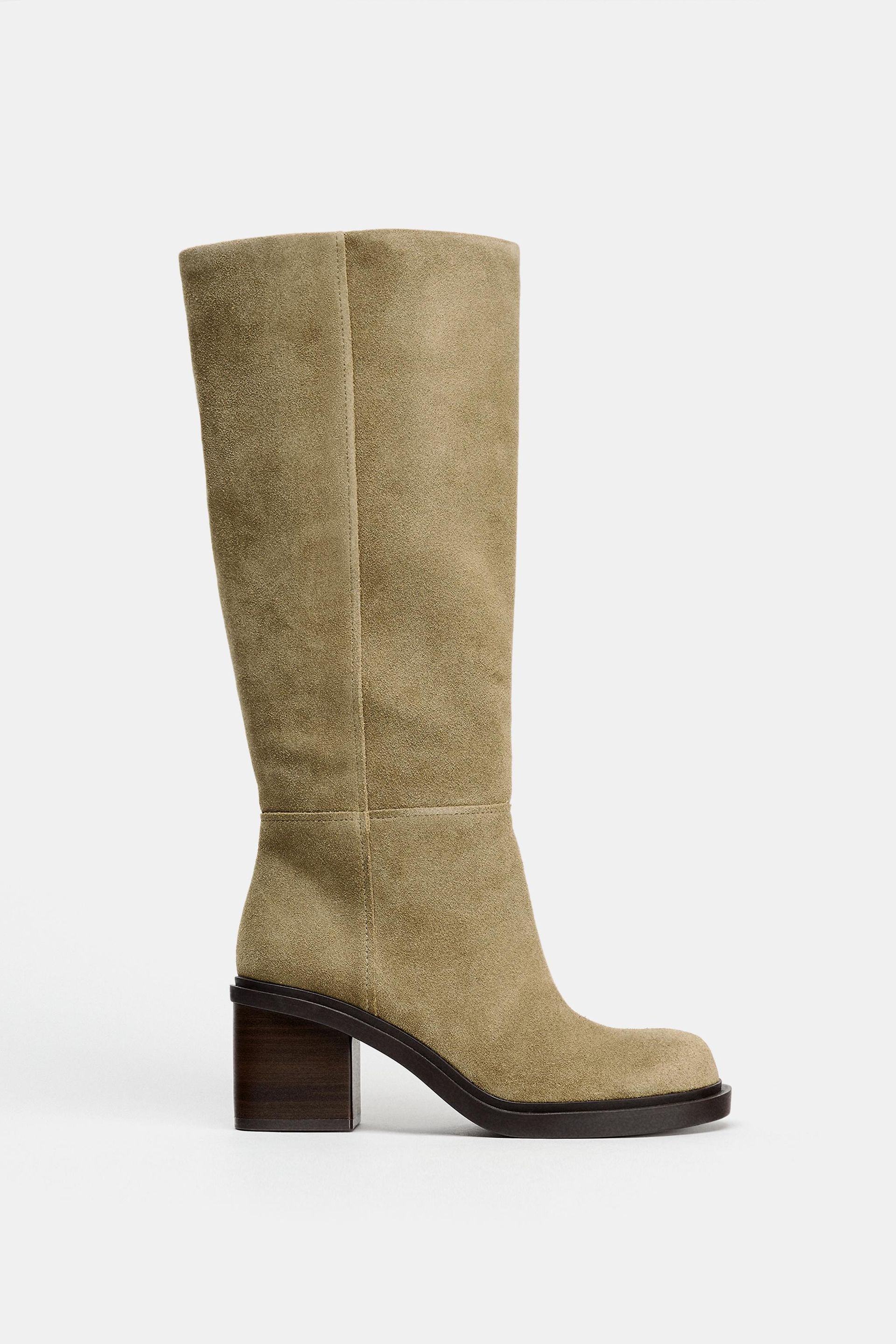 Heeled Suede Knee High Boots