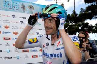 Dries Devenyns (Deceuninck-QuickStep) gives interviews to the media after taking victory at the 2020 Cadel Evans Great Ocean Road Race
