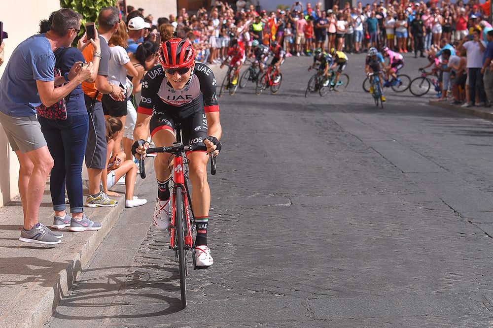 Matej Mohoric (UAE Team Emirates) on his way to winning stage 7 at the Vuelta