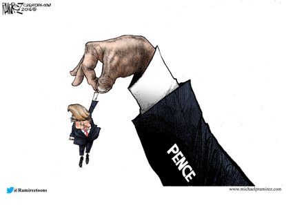 Political cartoon U.S. Pence carrying Trump