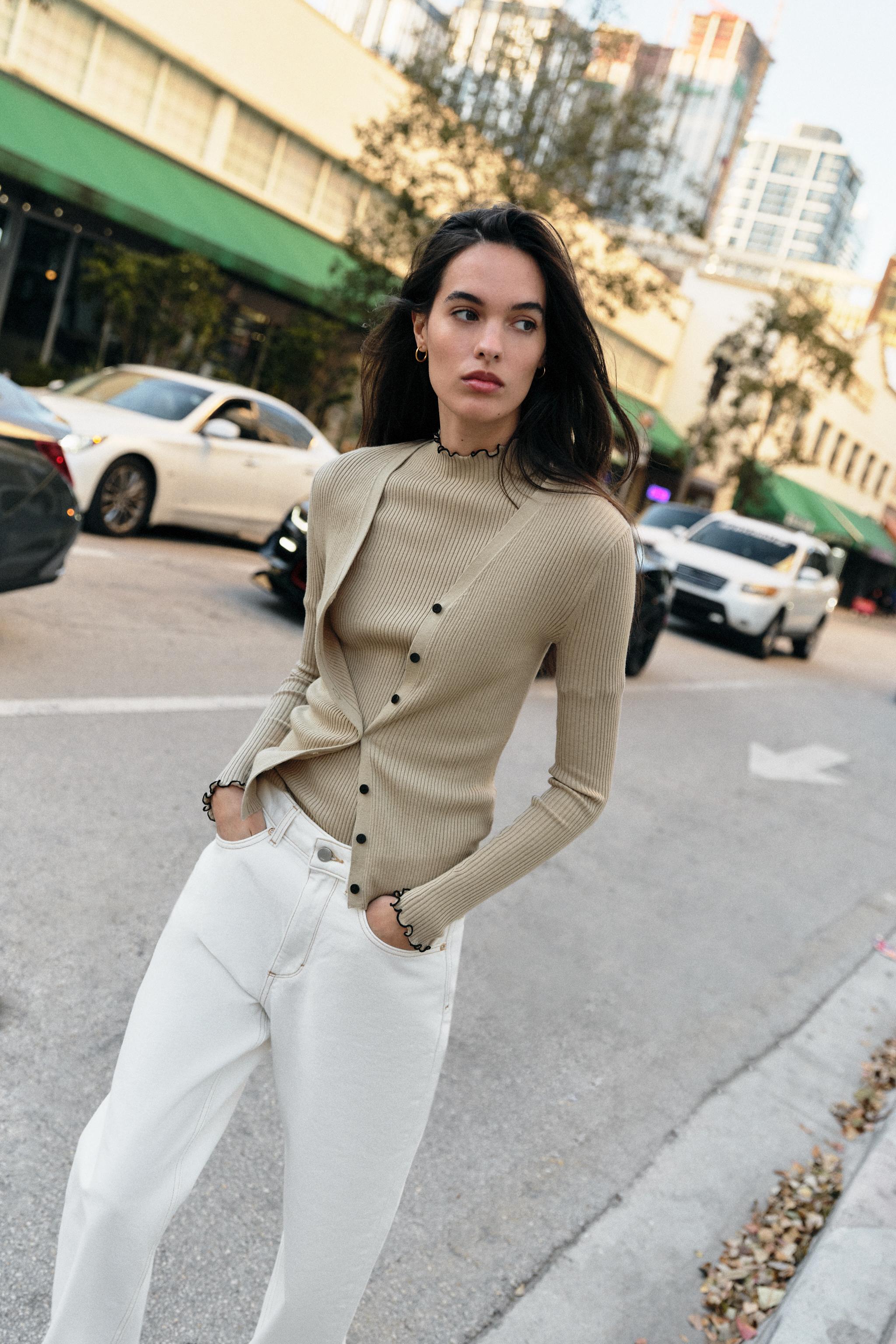 Rib Knit Cardigan With Contrast Trims