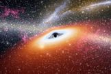 Illustration of a young black hole, such as the two distant dust-free quasars spotted recently by the Spitzer Space Telescope. More photos of black holes of the universe