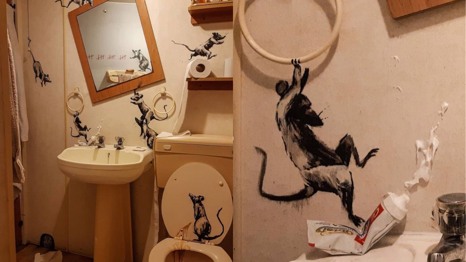 Banksy’s bathroom has become his latest blank canvas