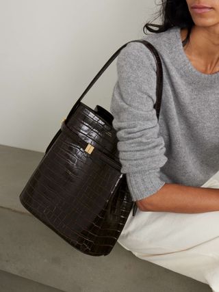 Belted Croc-Effect Leather Tote