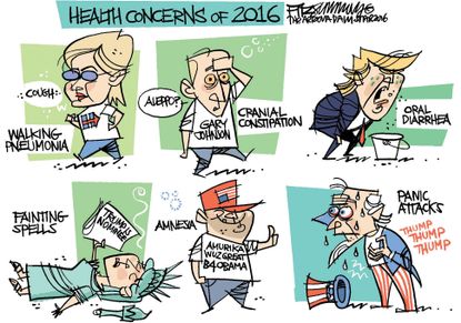 Political cartoon U.S. 2016 election Health concerns of 2016