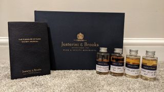 The Justerini & Brooks presentation box, whiskies and Smythson tasting journal