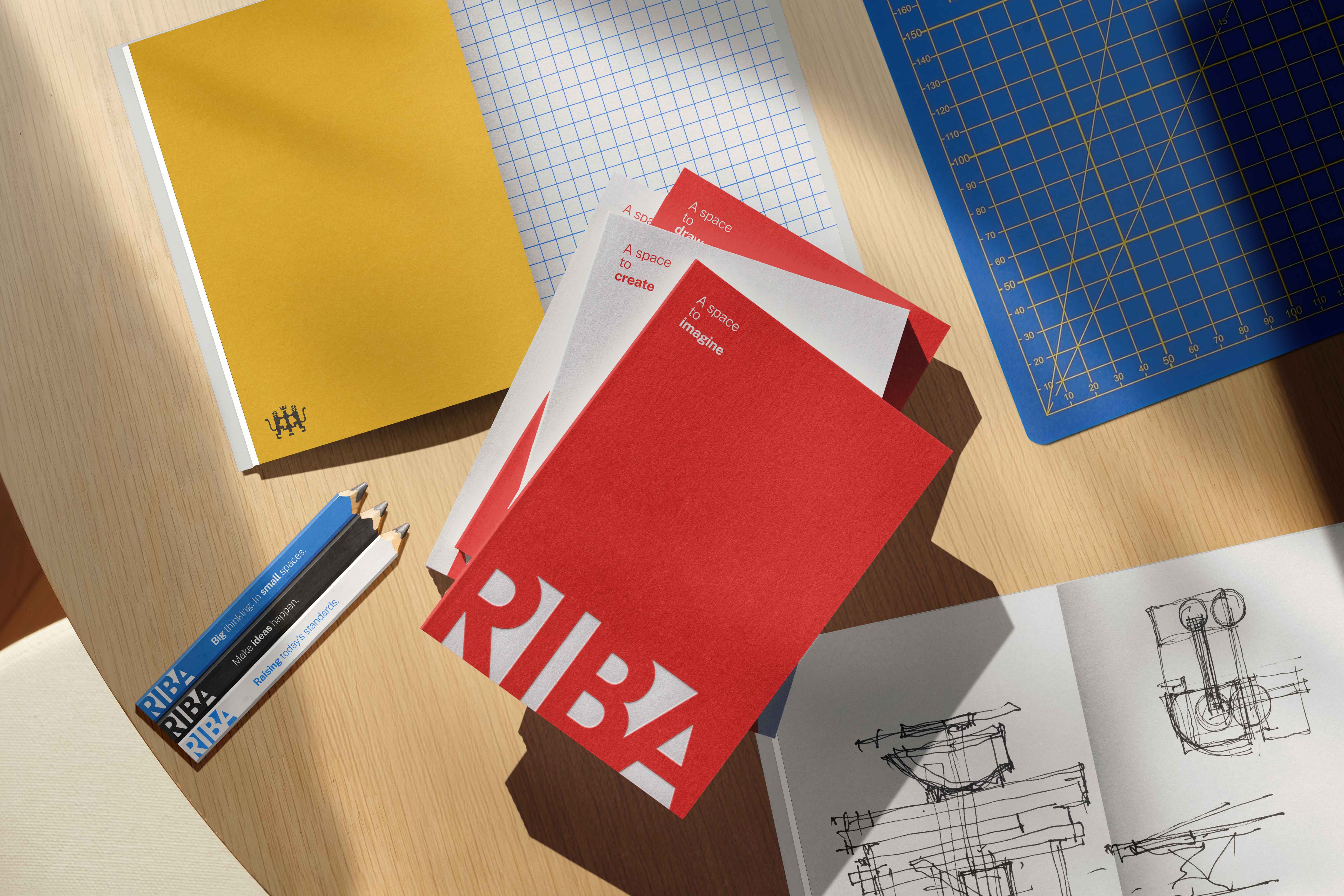 Redesign of RIBA logo with bold upper case serif font in red over white background
