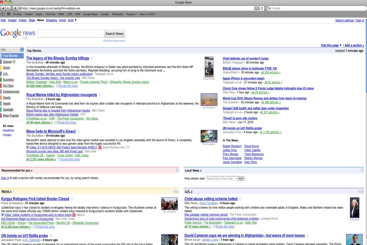 Google News home page