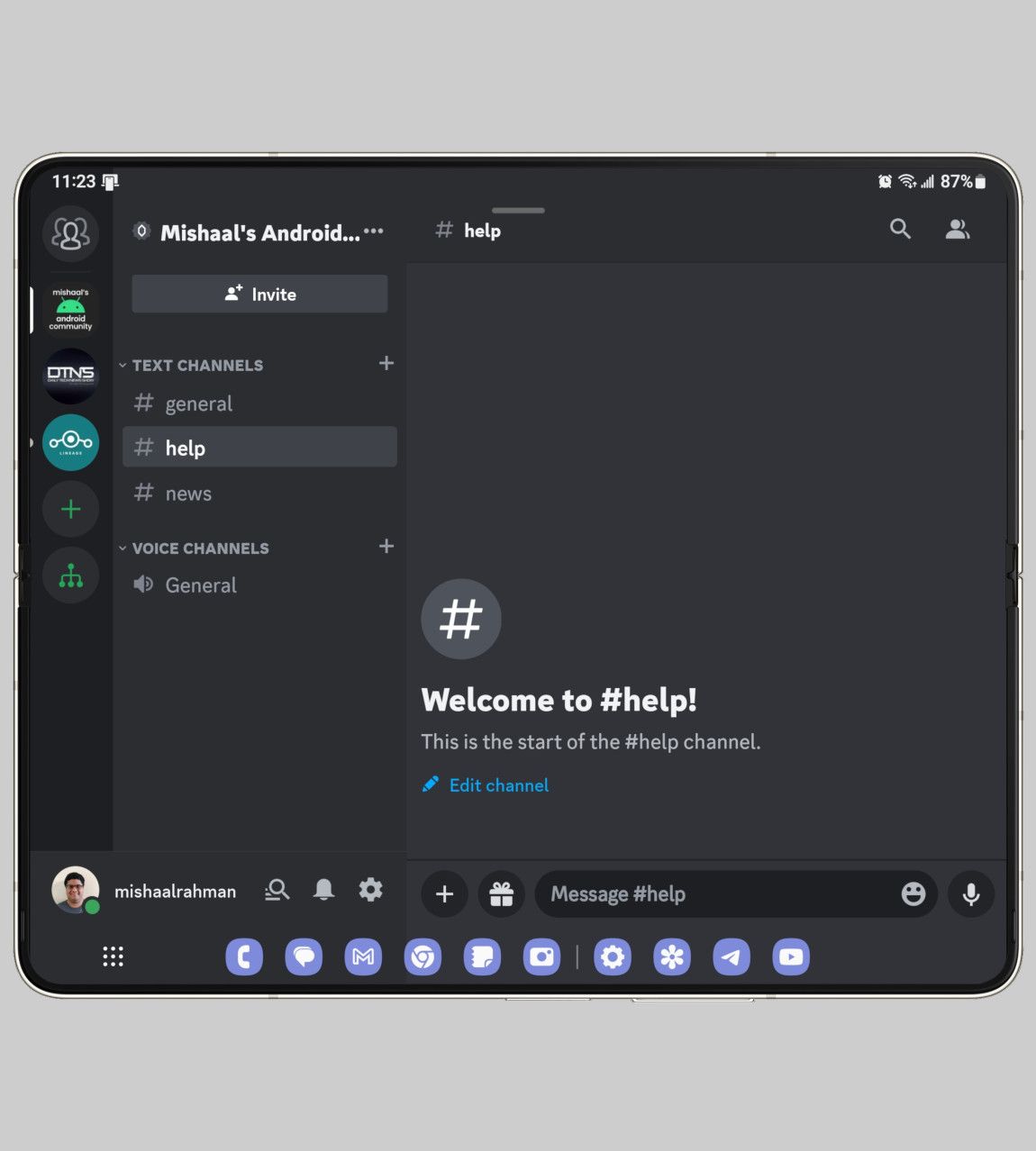 Discord in landscape mode on the Galaxy Z Fold 5