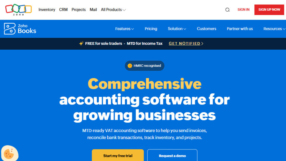 Zoho Books website screenshot (May2025)