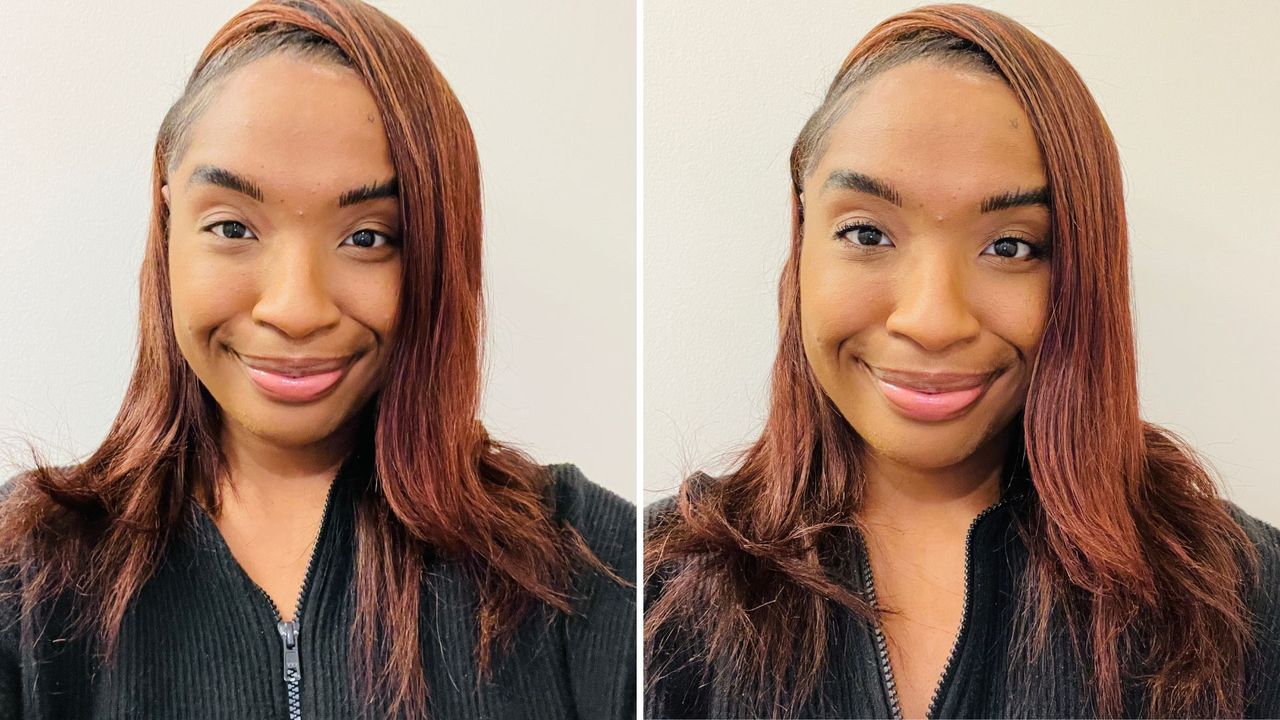 Two side-by-side before and after pictures of a person wearing the L'Oreal Telescopic Mascara, for L'Oreal Telescopic Mascara review.