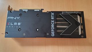 PNY GeForce RTX 4070's top side showing various PNY branding