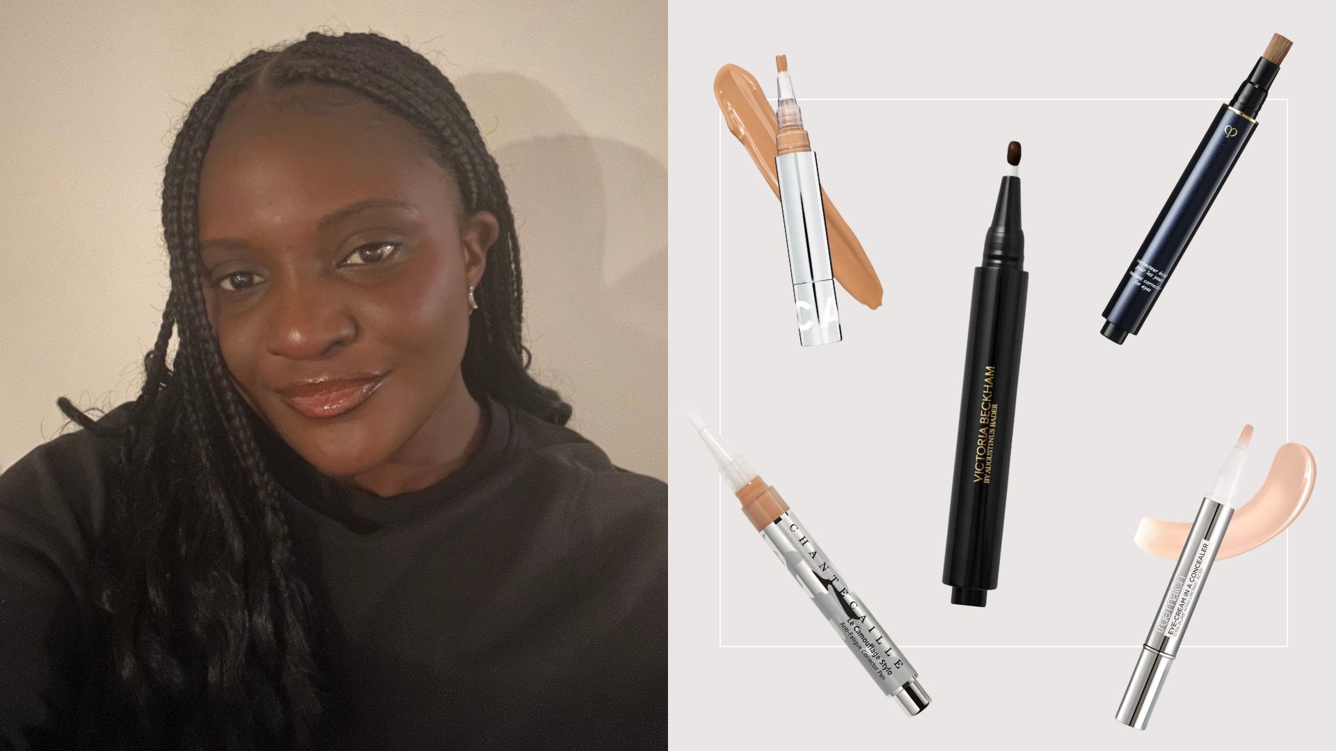 A photo of Brittany and a collage of the best Concealer Pens