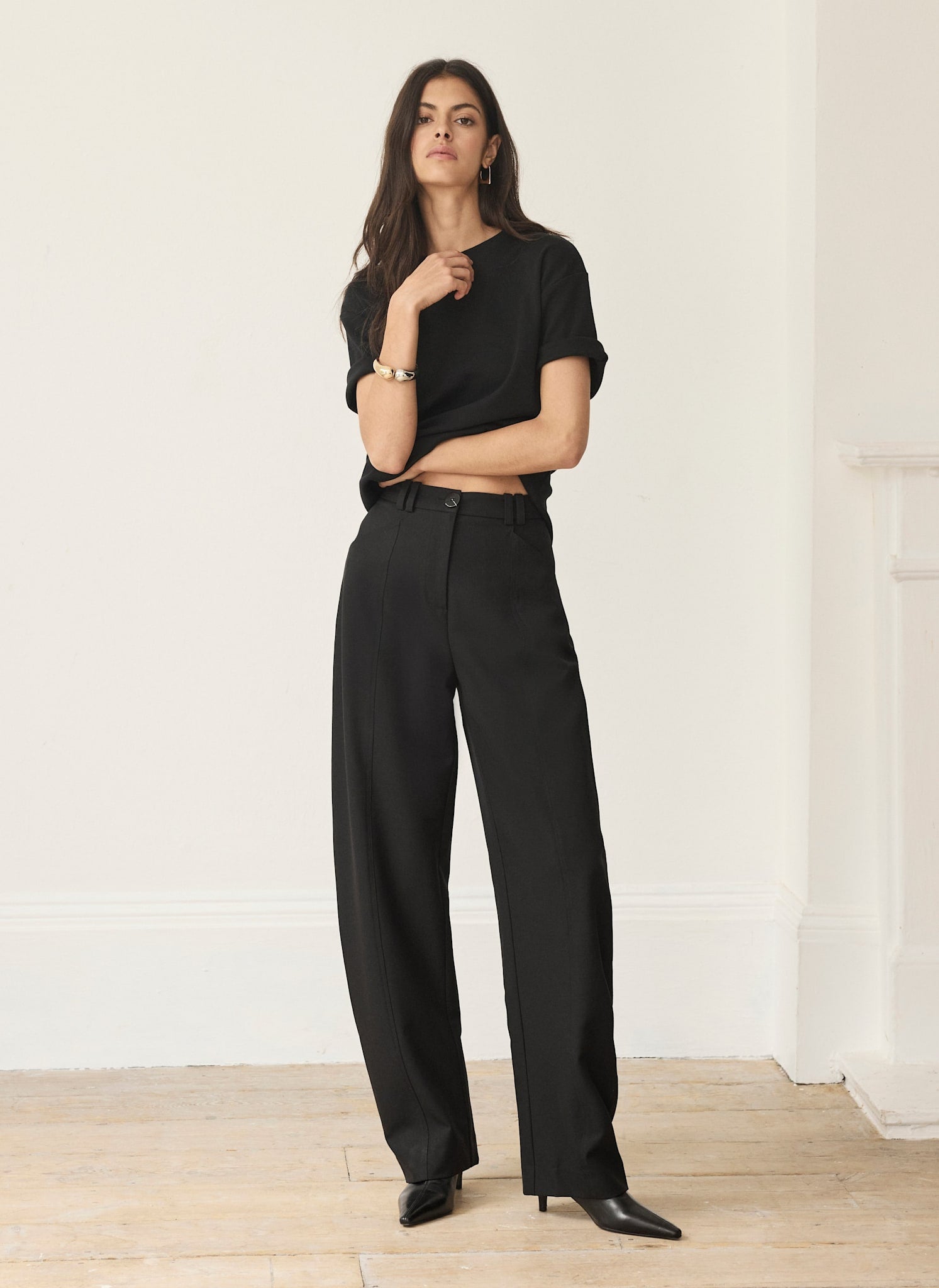 Black Tailored Barrel Leg Trousers