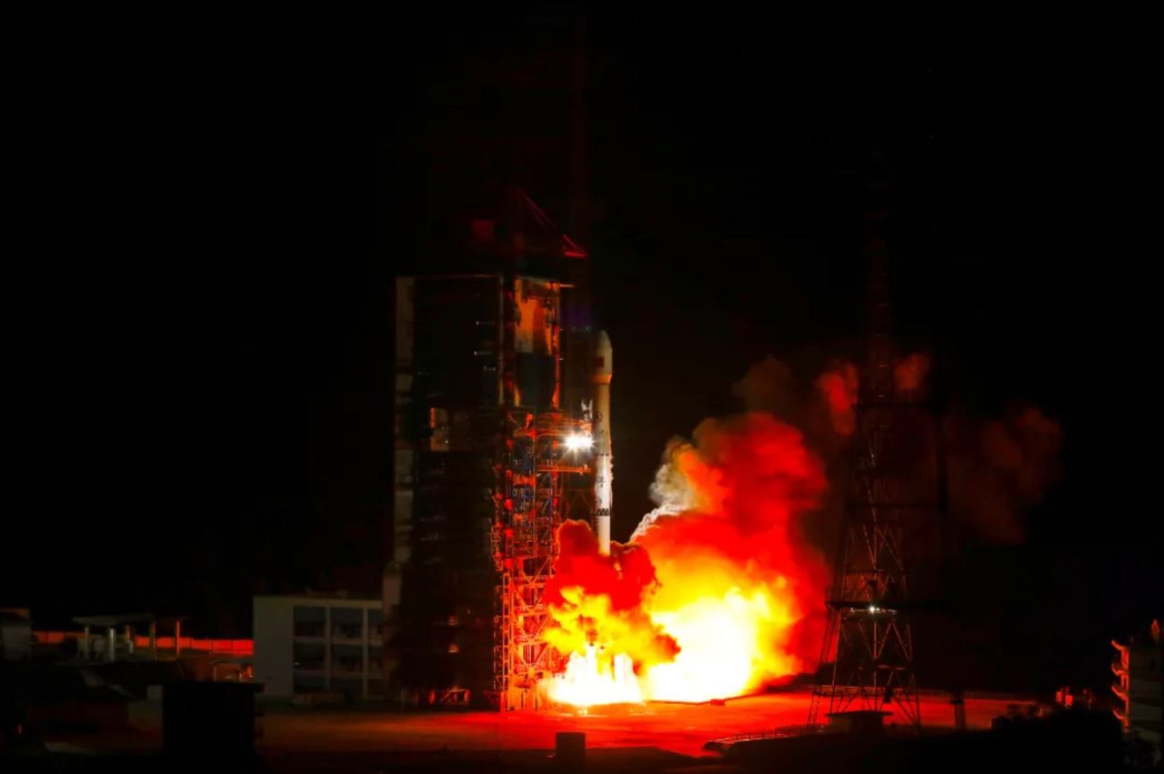 The launch of the Long March 3B carrying the TSJW 7 satellite on Aug. 24, 2021.